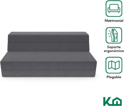 Kingshouse | Sofá Cama Matrimonial Plegable - Sillón Multifuncional y Convertible 2 en 1 - Relleno de Espuma de Alta Densidad - Funda Desmontable - Soporte Ergonómico y Suavidad Hogar, Sala, Recámara