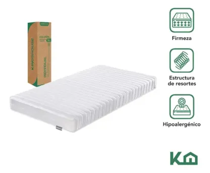 Colchon Individual En Caja Estructura De Resortes Blanco Kingshouse Espuma De Alta Densidad Memory Foam Antiacaros Hipoalergenico Peso Soportado 120kg Firmeza Comodidad Descanso Poliester