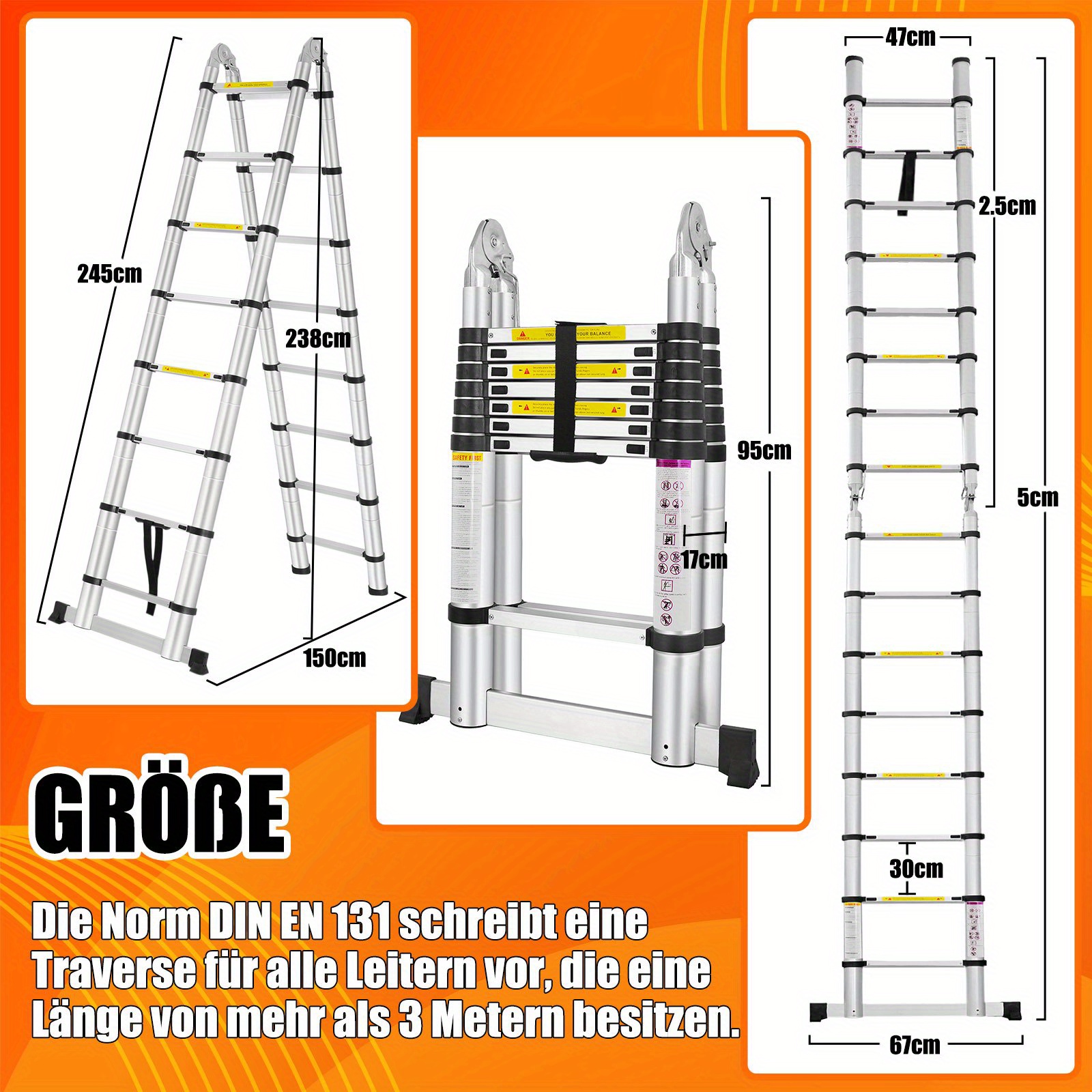 Escalera Telescópica Plegable de Aluminio Aweioo 3.8m, Escalera Extensible Antideslizante Multifunción, Carga Máxima: 150kg, Escaleras de Uso Múltiple, Diseño Compacto,Escalera Ligera,Escalera Duradera,Escalera Retráctil,Entusiastas del Bricolaje
