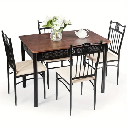 Conjunto de comedor Lifezeal de 5 piezas, mesa de metal y 4 sillas, muebles de cocina y desayuno.