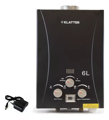 Calentador De Paso Instantáneo 6l Agua A Gas Glp Eliminador Color Negro