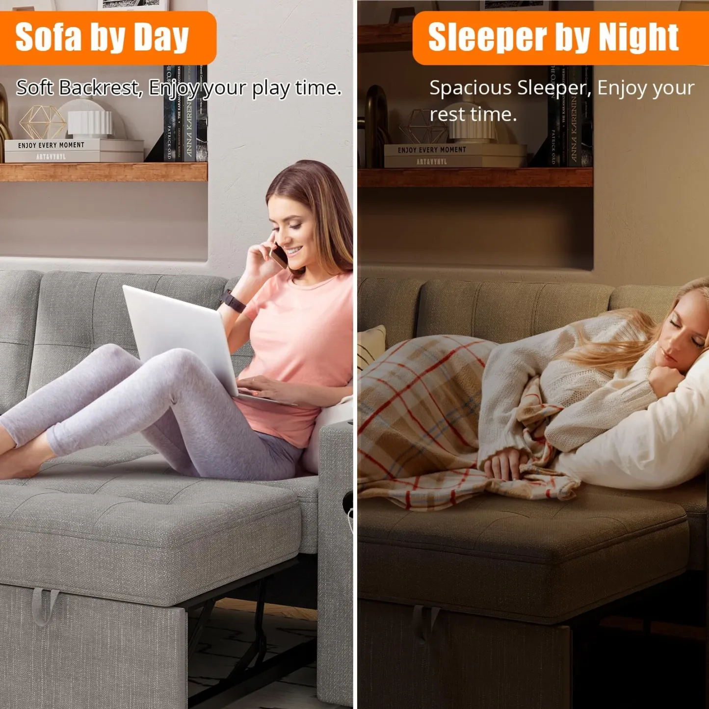🔥Sofá seccional en forma de U con chaise doble Sofá cama extraíble 2 en 1 USB-A tipo C