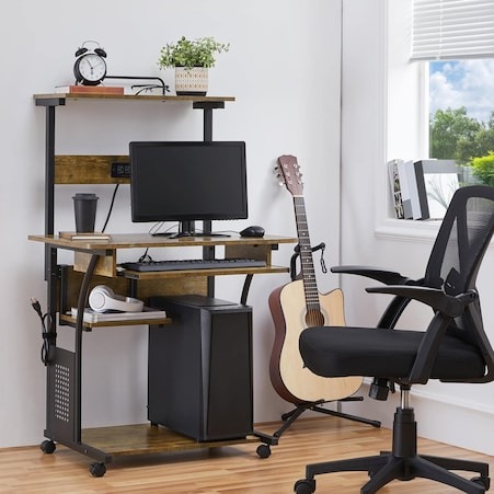 Escritorio Para Computadora Yaheetech De 3 Niveles Enrollable Con Silla Rustic Brow - Venta Internacional.