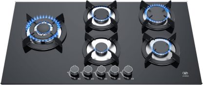 AVERA Parrilla de gas 3 quemadores Premium, Superficie de vidrio templado 60 cm, Soportes Hierro fundido, Encendido Electronico, Estufa Empotrable para Gas LP y Natural, Incluye espreas | VT3