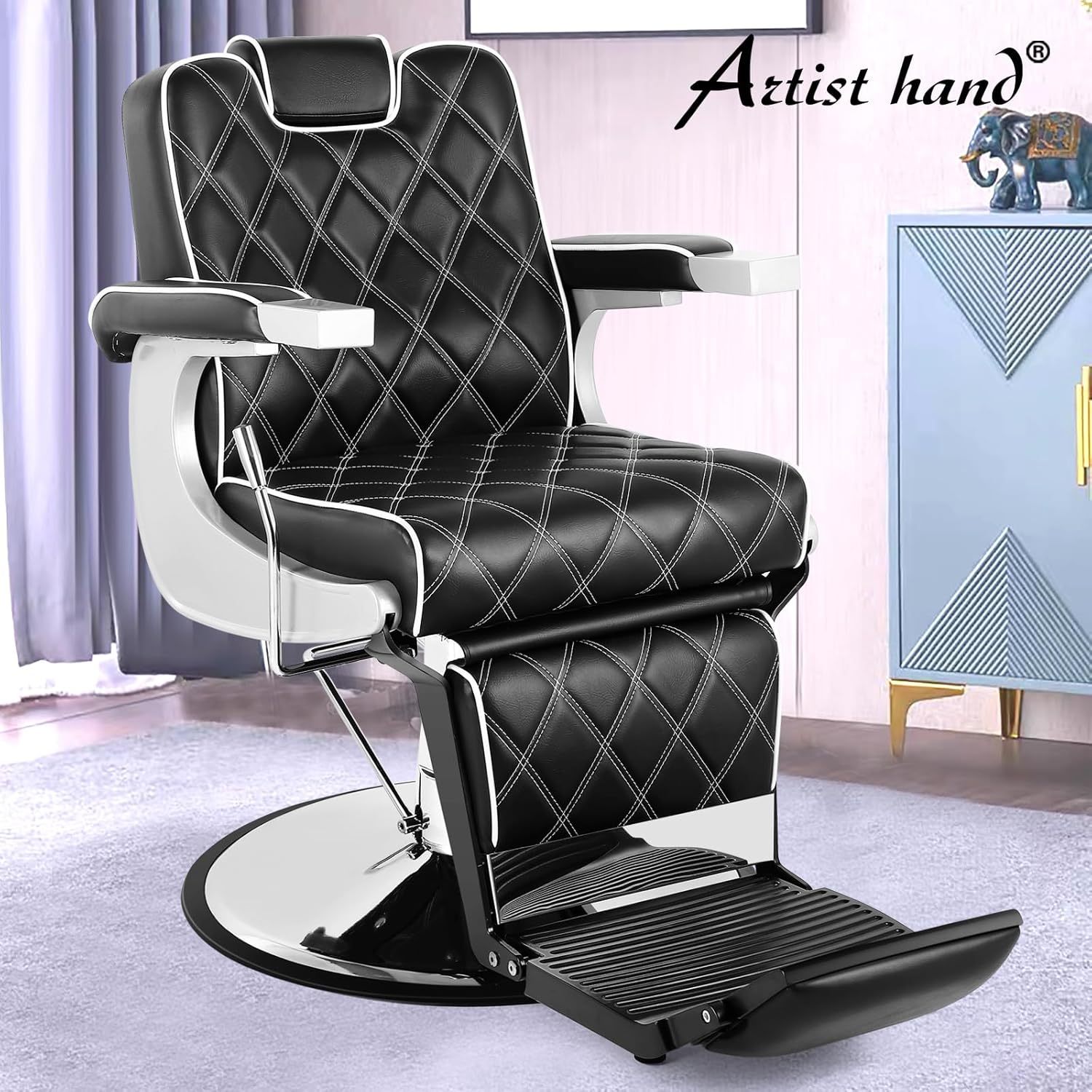Silla de peluquería multiusos con respaldo ancho, silla reclinable para peluquero, silla de tatuaje, silla de maquillaje para equipo de salón (negro)