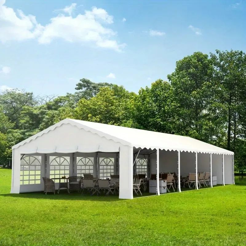 Carpa para fiestas al aire libre de alta resistencia de 20'x40'/50'/60', gran cenador para eventos con paredes laterales y paneles de ventana desmontables, bolsas de almacenamiento incluidas, ideal para bodas, barbacoas y festivales, color blanco.