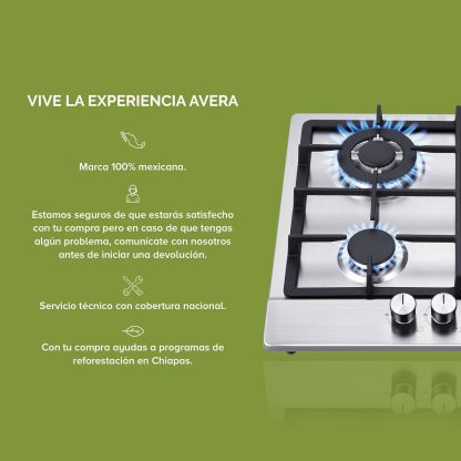 Parrilla de gas AVERA 4 fuegos, 60 cm de acero inoxidable (incluidos accesorios de montaje), encendido electrónico, pomos metálicos, placa integrada, apta para GLP y gas natural, AI4