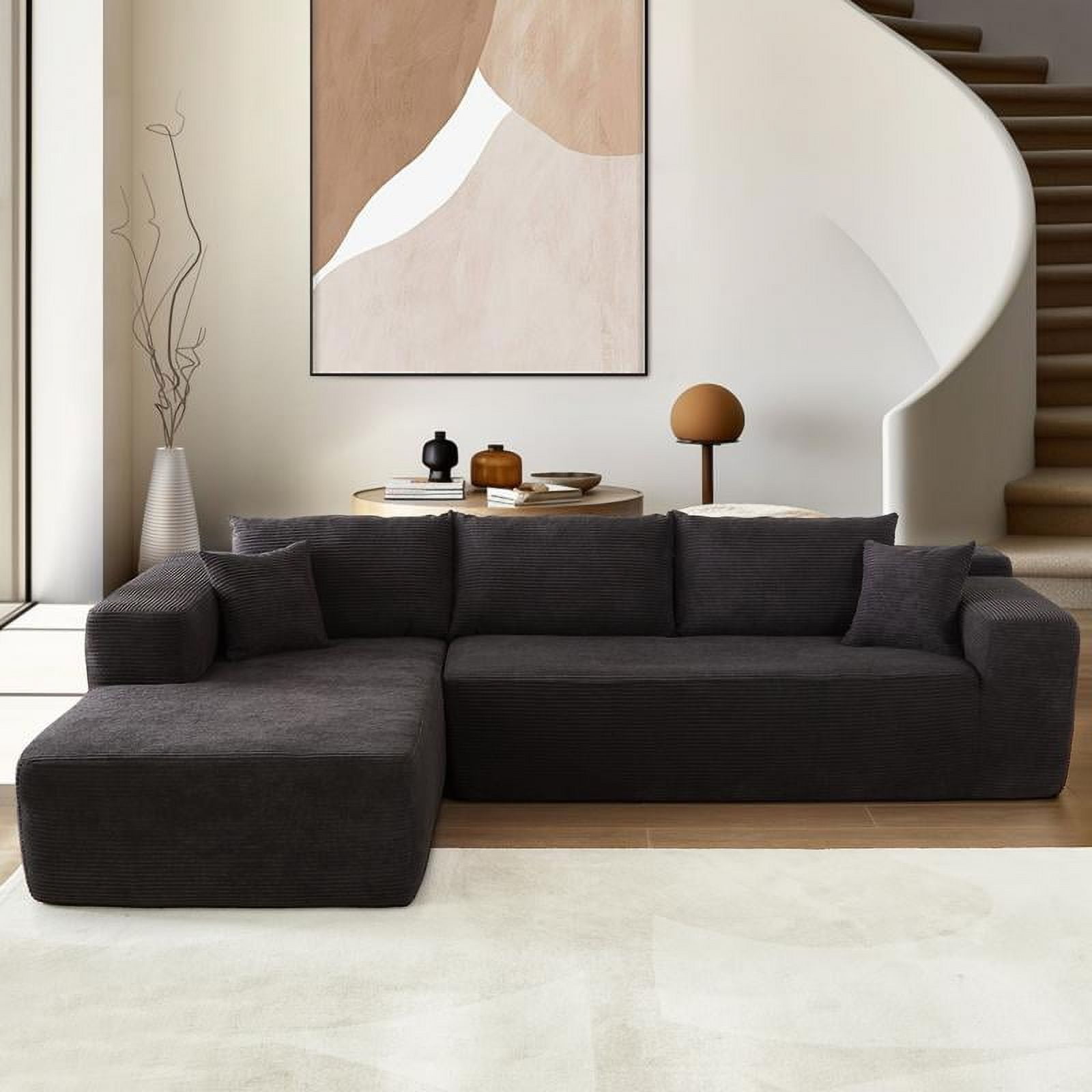 【2 Packages Shipping】Ovios 104" Plush Corduroy Cloud Velvet Modular Couch with Chaise, No Assembly Required - L-Shaped Sectional Sofa Set with Flexible Configuration - 104"W x 67.7"D x 30"H, 3 Seater