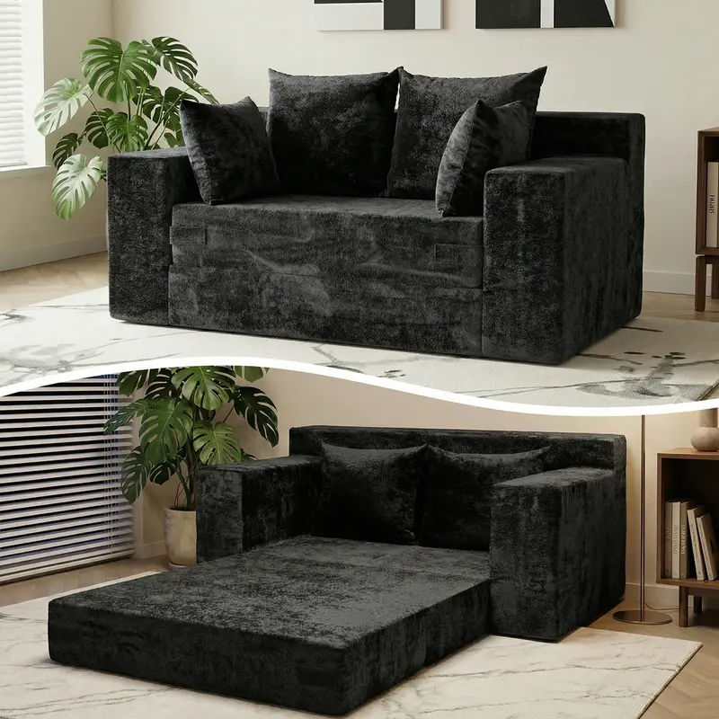 Sofá Cama Convertible 3 en 1 Winzoo Modelo de Suelo: Sillón Extragrande, Sofá 2 Plazas, Chaise Longue Plegable Futón, Incluye 4 Cojines para Sala