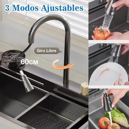 Tarja Fregadero De Cocina Acero Inoxidable 304 80x45cm con Grifo Extraíble 360° y Accesorios Prácticos para Lavado y Escurrido de Alimentos