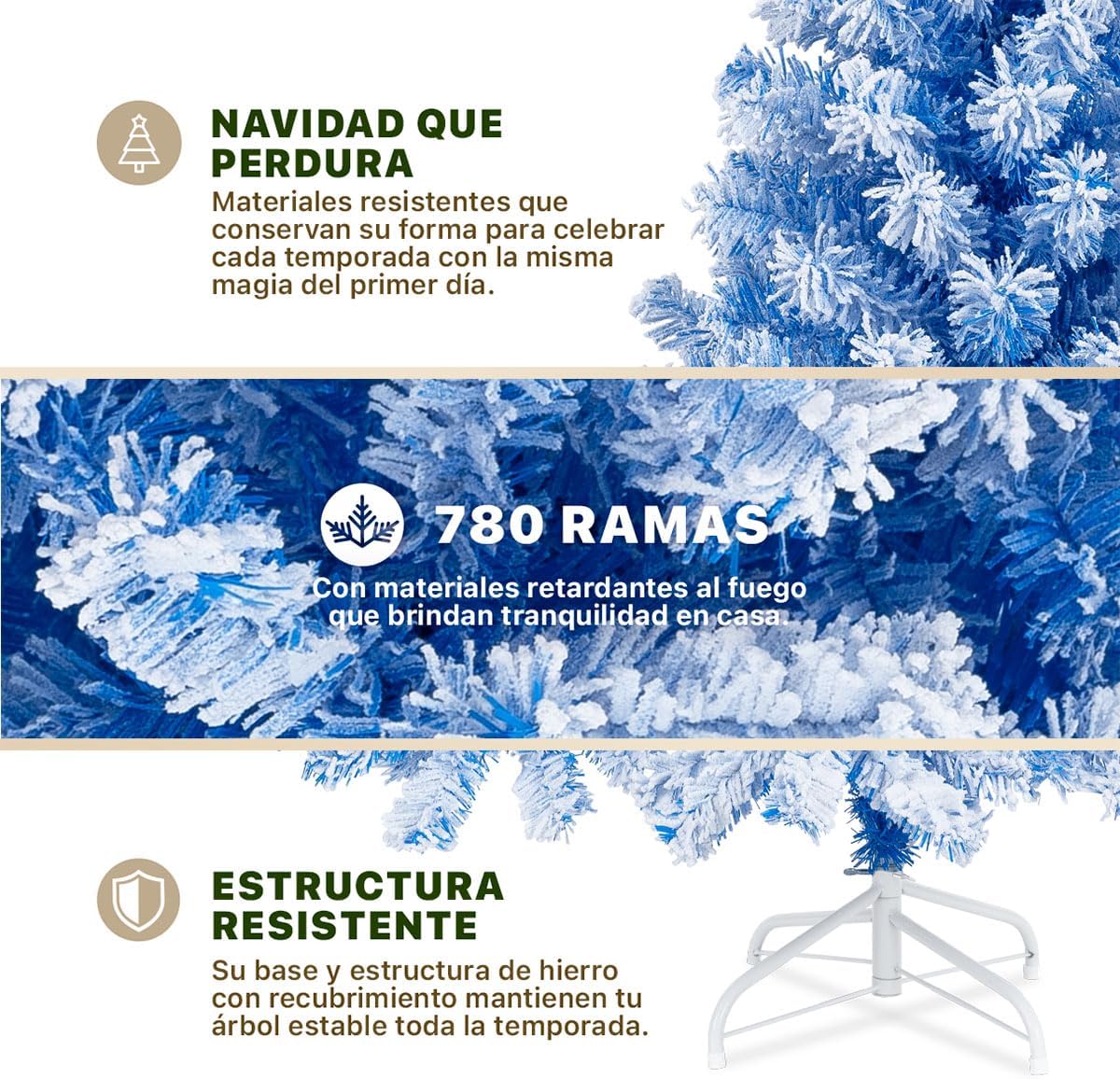 ESQUIMAL Árbol de Navidad Frondoso con Ramas Escarchadas, Pino Navideño (Azul Nevado, 1.8 m)