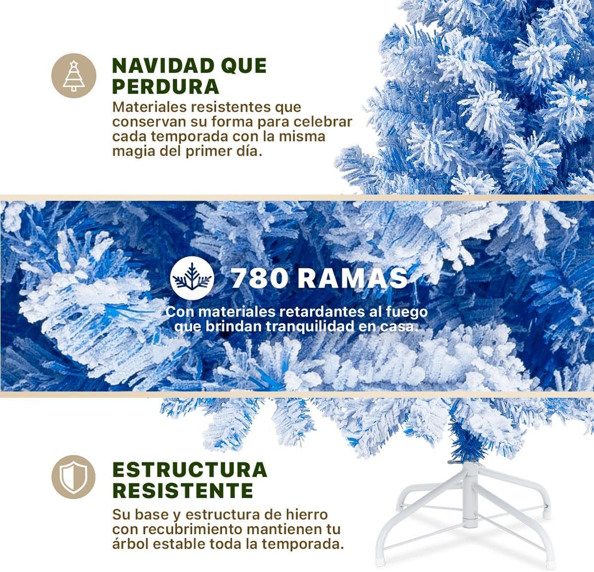 ESQUIMAL Árbol de Navidad Frondoso con Ramas Escarchadas, Pino Navideño (Azul Nevado, 1.8 m)