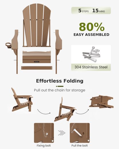 MUCHENGHY Sillas plegables Adirondack, sillas de patio, sillas para hogueras, sillas de exterior, sillas Adirondack de plástico, sillas de césped resistentes a la intemperie con portavasos para terraza, patio trasero, jardín (negro)