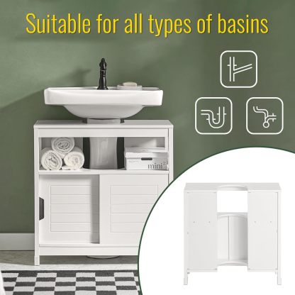 SoBuy Armario para Lavabo Mueble de Baño Debajo del Lavabo con 2 Puertas Armario de Suelo Lavabo para Baño con Mueble(Blanco FRG128-II-W)