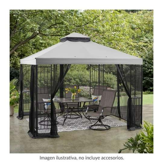 Toldo  Gazebo con Cortinas y Mosquitero Gris 3x3 m
