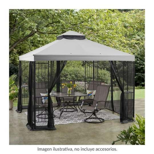 Toldo  Gazebo con Cortinas y Mosquitero Gris 3x3 m