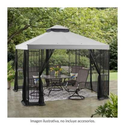 Toldo  Gazebo con Cortinas y Mosquitero Gris 3x3 m