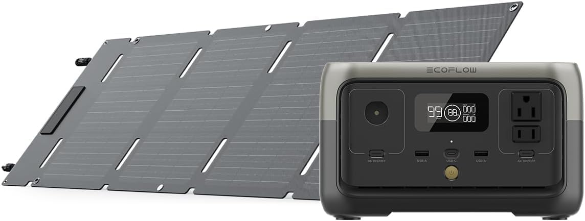 EF ECOFLOW Central elÃ©ctrica portÃ¡til RIVER 2 Negro, Panel solar 45 W, BaterÃ­a LiFePO4 256 Wh, Salida hasta 600 W, Generador solar portÃ¡til para acampar al aire libre/RVs/uso domÃ©stico