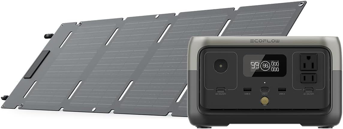 EF ECOFLOW Central elÃ©ctrica portÃ¡til RIVER 2 Negro, Panel solar 45 W, BaterÃ­a LiFePO4 256 Wh, Salida hasta 600 W, Generador solar portÃ¡til para acampar al aire libre/RVs/uso domÃ©stico