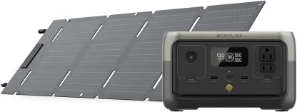 EF ECOFLOW Central elÃ©ctrica portÃ¡til RIVER 2 Negro, Panel solar 45 W, BaterÃ­a LiFePO4 256 Wh, Salida hasta 600 W, Generador solar portÃ¡til para acampar al aire libre/RVs/uso domÃ©stico