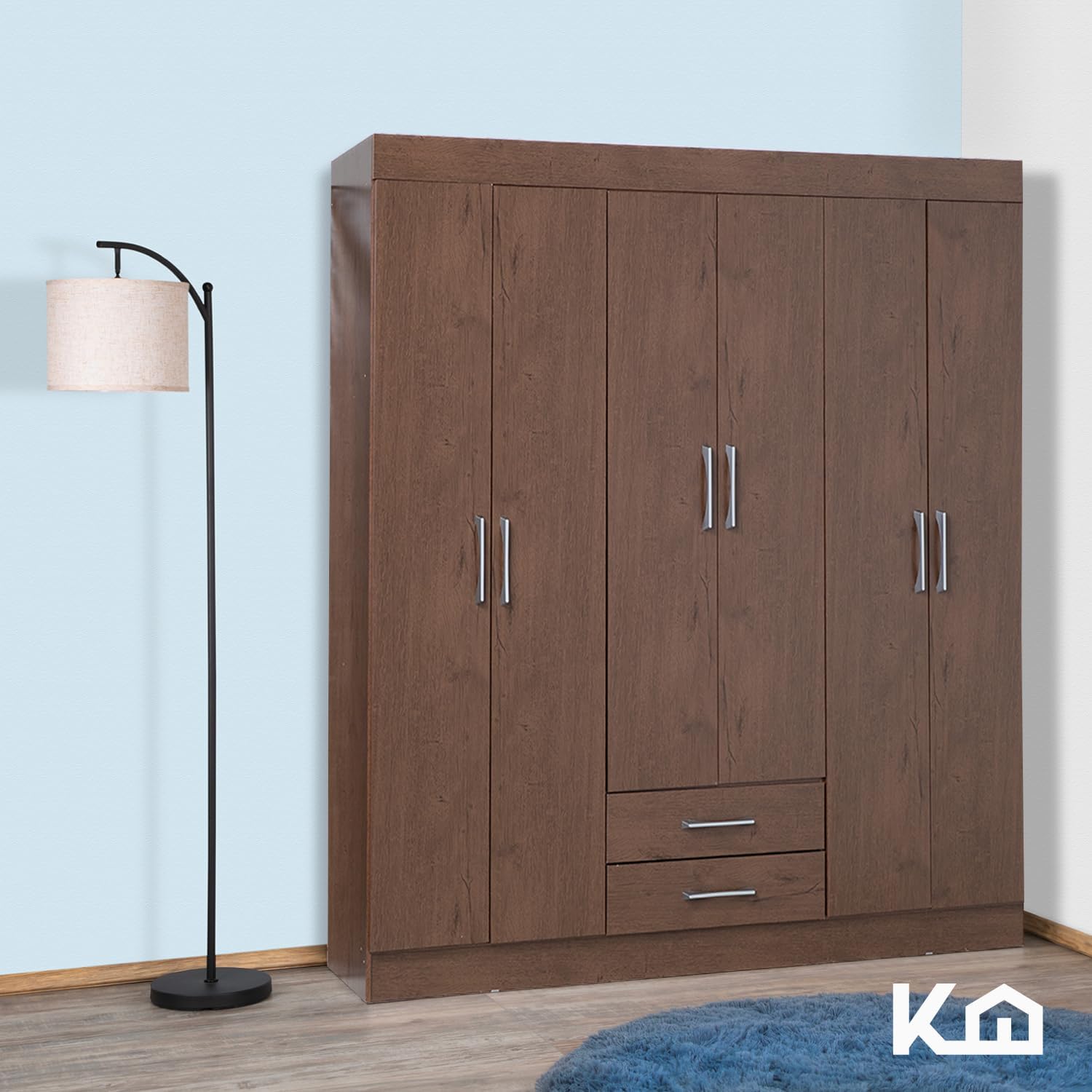 Kingshouse | Ropero De 6 Puertas con 2 Cajones – Color Café – Barra para Colgar – Estructura MDP – Mueble Organizador De Ropa – Armario para Casa, Recámara y Hogar