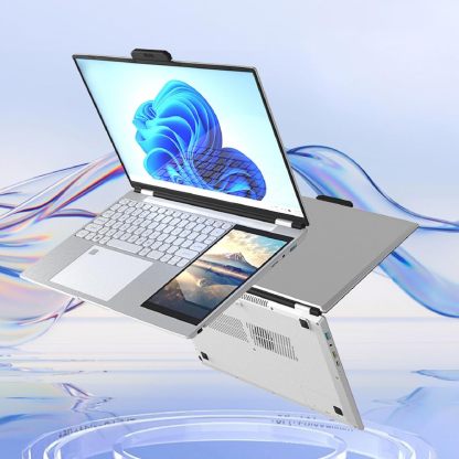Haofy Laptop de Pantalla Doble, 1280x800 Pantalla Táctil IPS de 7 Pulgadas 16GB HD Laptop Plata Desbloqueo de Huellas Dactilares para Negocios para 11 (16GB+1TB Enchufe de EE. UU.)