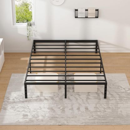 New Jeto Marco de cama de metal con espacio de almacenamiento debajo de la cama, plataforma sencilla y atmosférica, resistente y duradero, tamaño queen, adecuado para recámara