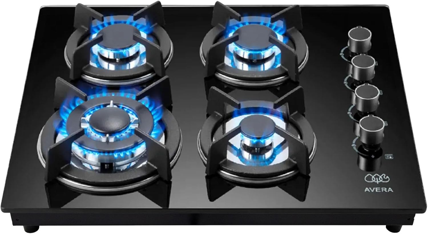 AVERA Parrilla de gas 3 quemadores Premium, Superficie de vidrio templado 60 cm, Soportes Hierro fundido, Encendido Electronico, Estufa Empotrable para Gas LP y Natural, Incluye espreas | VT3