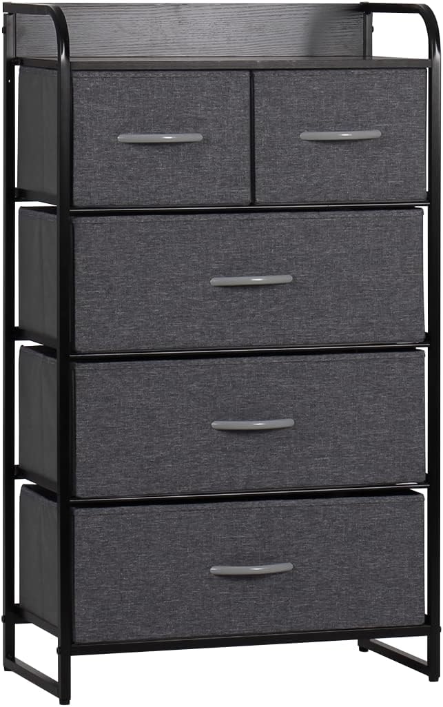 MU:4LIFE Cómoda De 5 Cajones Almacenamiento para Hogar Y Oficina, Organizador Cajonera De Estructura Metal y Cajones De Tela Lino Poliéster y Tela No Tejida (Gris Claro)