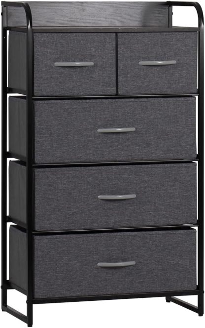 MU:4LIFE Cómoda De 5 Cajones Almacenamiento para Hogar Y Oficina, Organizador Cajonera De Estructura Metal y Cajones De Tela Lino Poliéster y Tela No Tejida (Gris Claro)