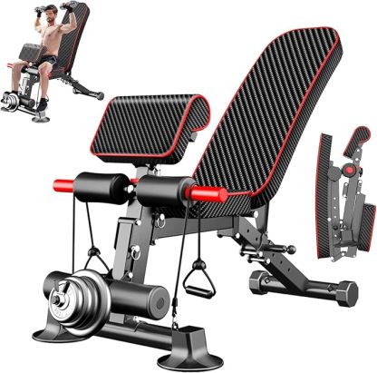 Banco de peso ajustable – Bancos de peso utilitario para entrenamiento de cuerpo completo, plegable plano/inclinación/declive banco multiusos para gimnasio en casa