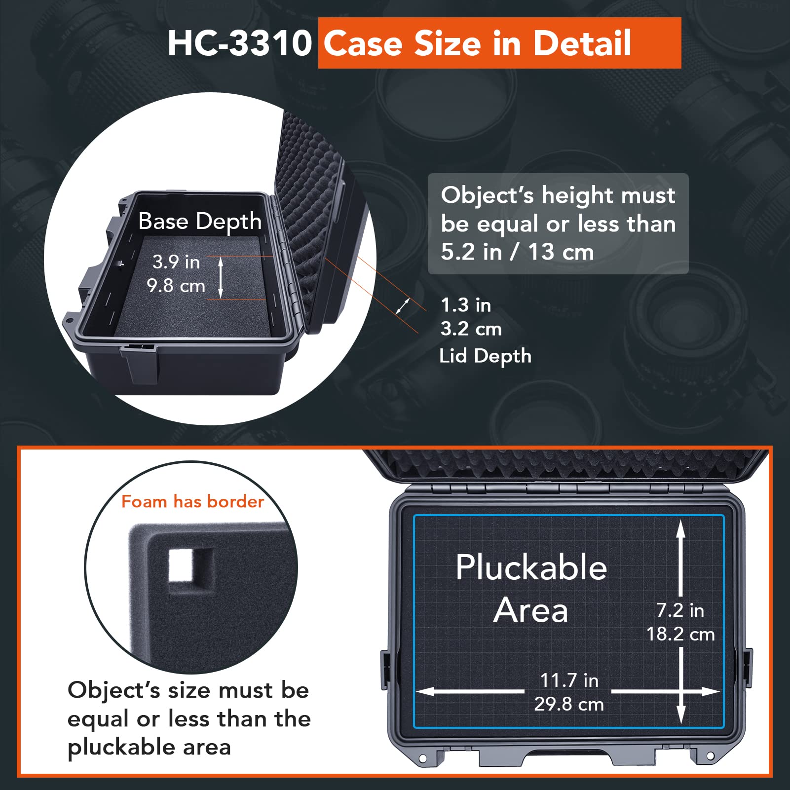 Lykus HC-3810 MaletÃ­n/Maleta/Estuche/Case Impermeable con Espuma, TamaÃ±o Interior 38x28x13.5 cm, Adecuado para CÃ¡mara RÃ©flex, Dron PequeÃ±o, VideocÃ¡mara, CÃ¡mara de AcciÃ³n y MÃ¡s