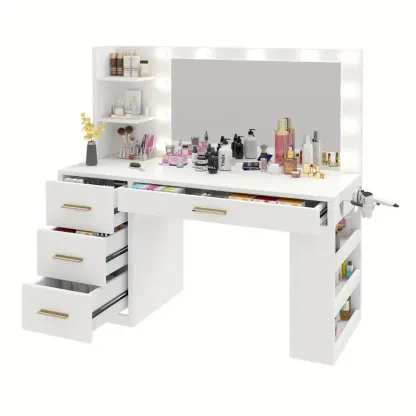 Escritorio tocador Xelsyo con 4 cajones y 3 estantes de almacenamiento Escritorio tocador de maquillaje 3 modos de iluminación para regalo de Halloween Navidad