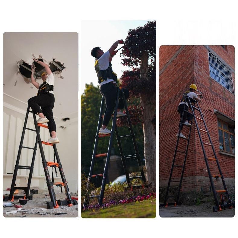 Escalera telescópica de 5 metros (16,5 pies) con estructura en A, escalera plegable portátil de extensión, escalera telescópica compacta multiusos para trabajos al aire libre, capacidad máxima de 150 kg (330 lbs), TikTokShopBlackFriday