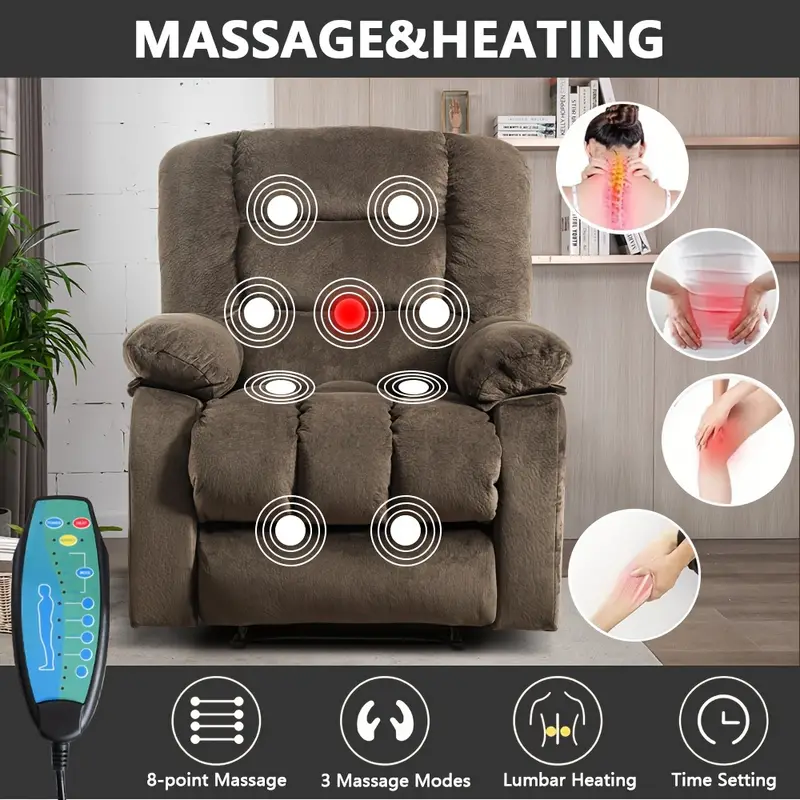 Silla de poder individual - Sillón elevador con función de masaje de cuerpo completo y calor - Sillón de salón ergonómico, cómodo y acolchado con bolsa de almacenamiento lateral, marrón