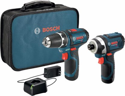 Bosch CLPK22-120 Kit combinado de 2 herramientas de 12 V máx. con Taladro/Atornillador de 3/8", Atornillador de impacto y (2) baterías de 2.0 Ah