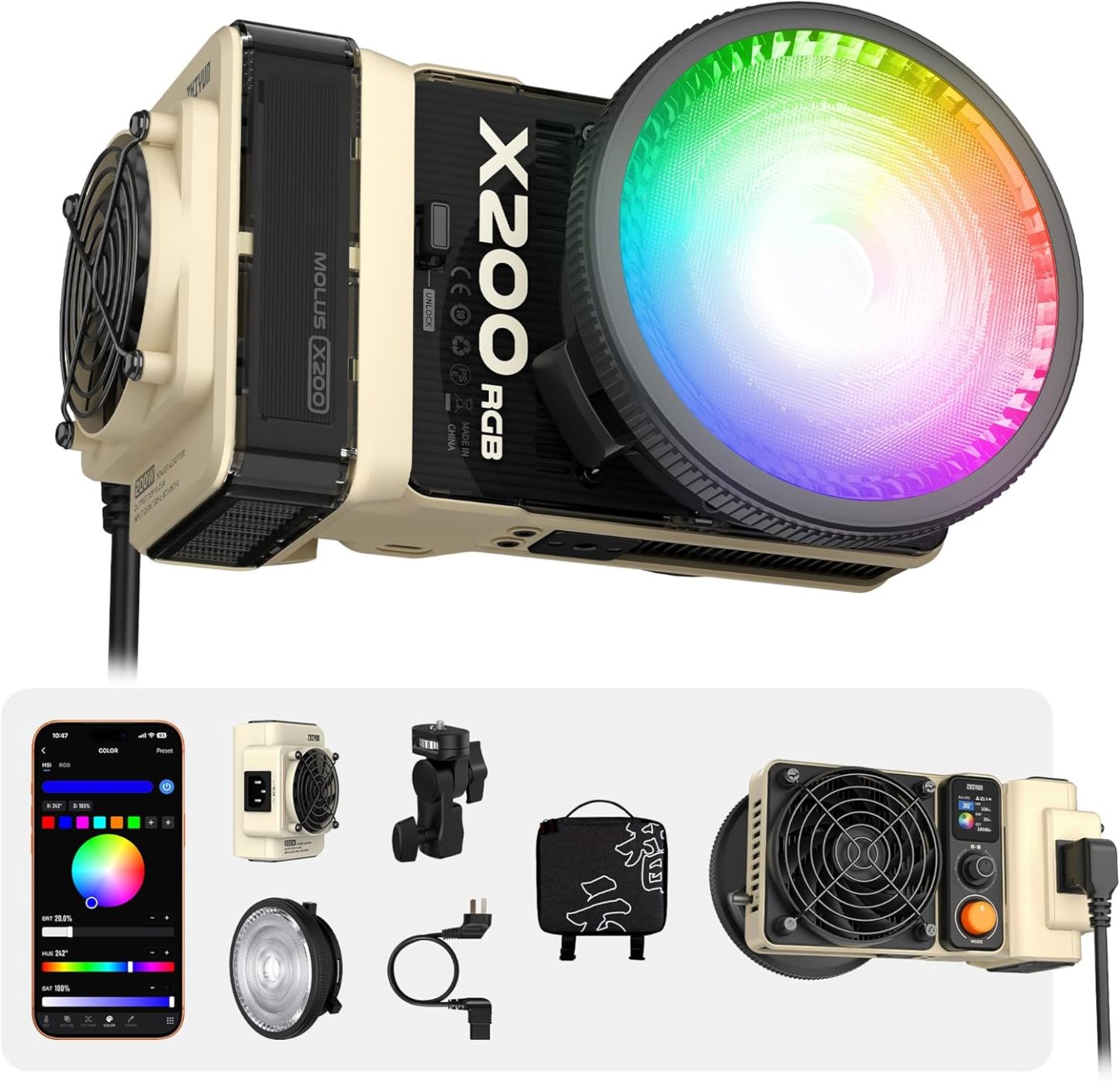 ZHIYUN MOLUS X100 RGB PRO 100W Video Light [Official] V2 Upgraded Version Professional Photography Lighting Portable Continuous Output Lighting 2500K~10000K CRI≥95 TLCI ≥97 Only 384g