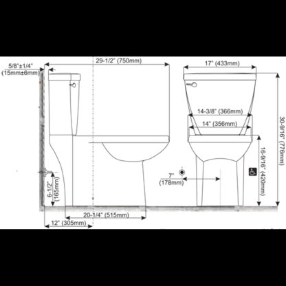 Miseno Bella Two-Piece High Efficiency Toilet with Elongated Chair Height Skirted Bowl - Includes Soft Close Seat and Wax Ring Kit