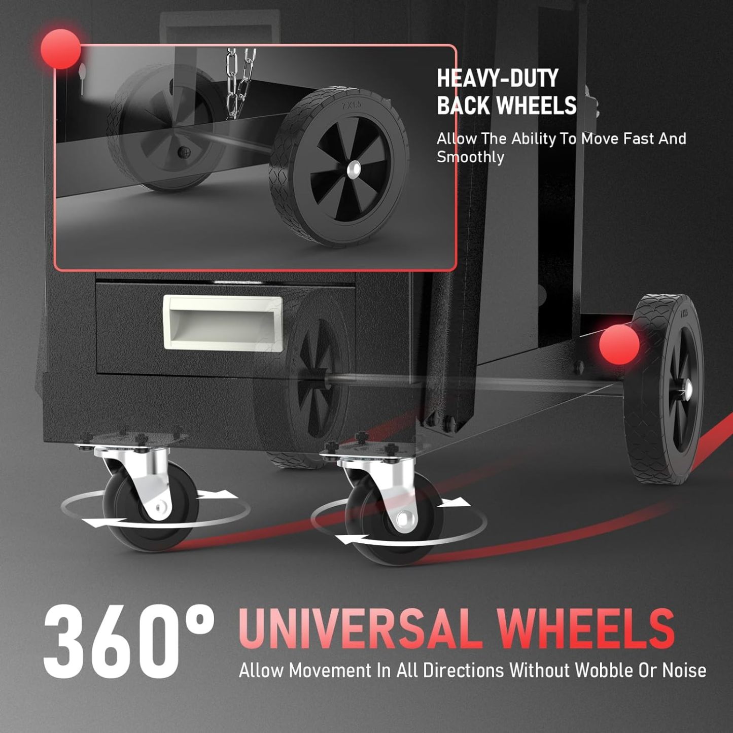 YESWELDER Carro de soldadura con 4 cajones para soldador MIG TIG y cortador de plasma, resistente y de gran capacidad de almacenamiento 360°