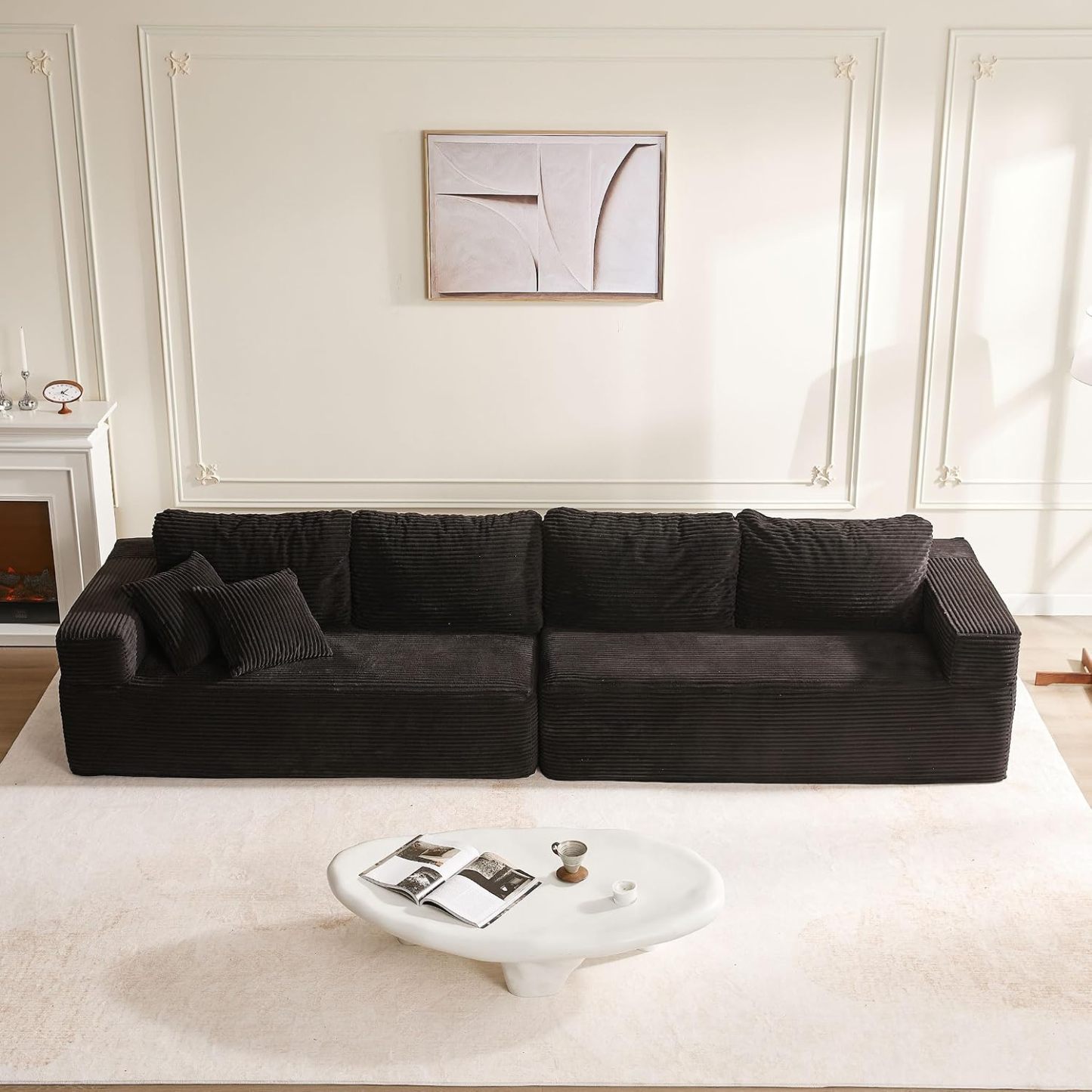 🛋️ Afuson Sofá Modular Seccional en Forma L de 107 Pulgadas, Asiento Profundo, Tapicería de Pana, Sin Montaje, Diseño Deshuesado para Sala de Estar