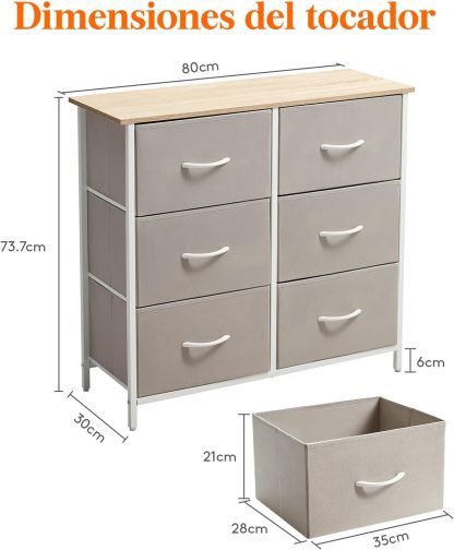 Lifewit Cómoda para Dormitorio, Cómoda de 6 Cajones de Tela, Módulo de Almacenaje para Armario, Salón, Pasillo, Dormitorio, Oficina, Estructura de Acero y Tablero de Madera, Gris Claro