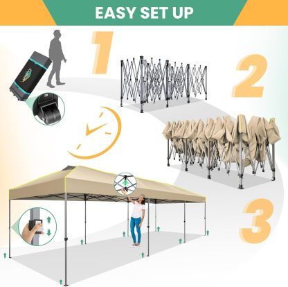 COBIZI - Tienda de campaña desplegable de 10 x 20 Pulgadas, Tienda de campaña instantánea Comercial para Bodas, Fiestas con 3 Altura Ajustable, toldo Ez Up para Exteriores, Impermeable, UPF50+ con