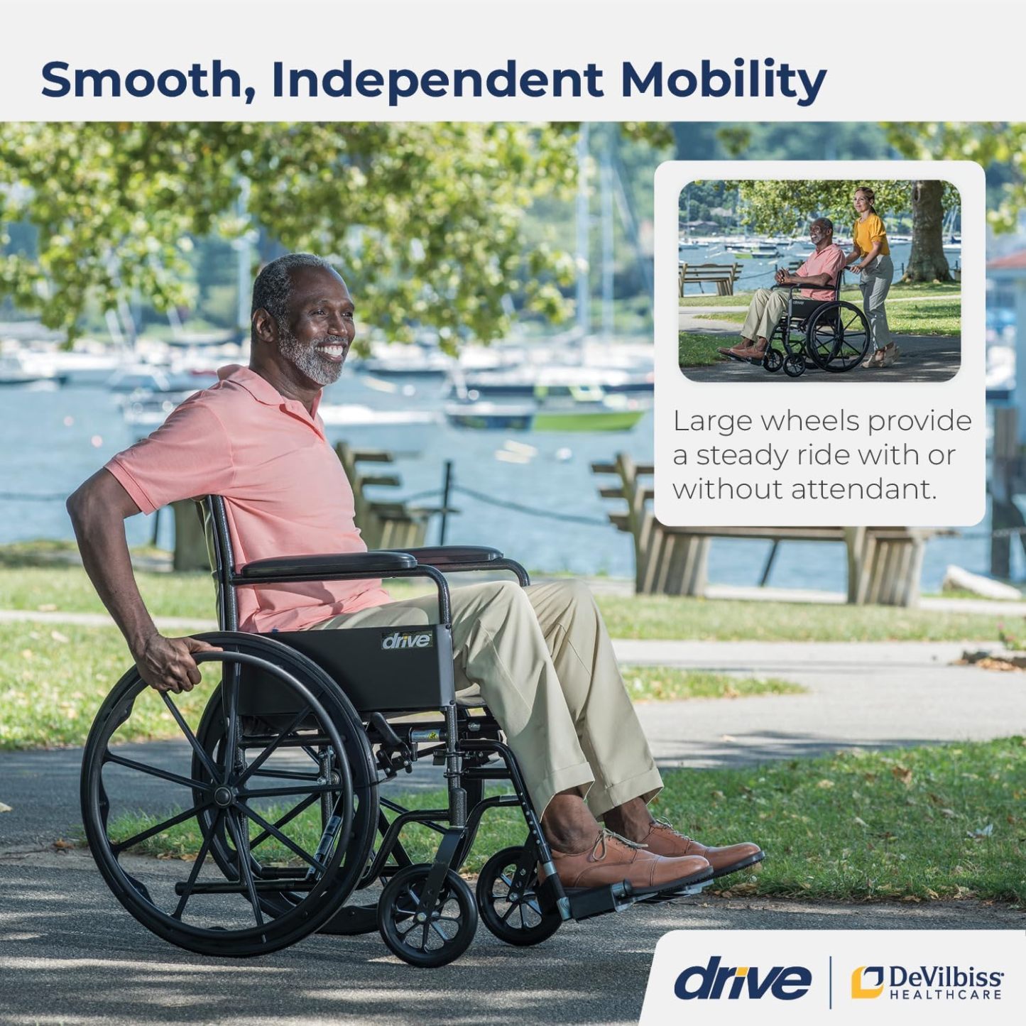 Drive Medical Silver Sport 1 silla de ruedas con brazos completos y reposapiés extraíble