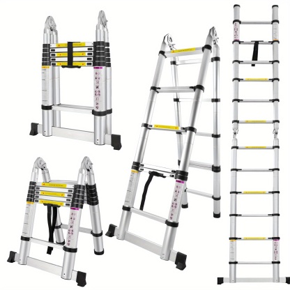 Escalera Telescópica Plegable de Aluminio Aweioo 3.8m, Escalera Extensible Antideslizante Multifunción, Carga Máxima: 150kg, Escaleras de Uso Múltiple, Diseño Compacto,Escalera Ligera,Escalera Duradera,Escalera Retráctil,Entusiastas del Bricolaje