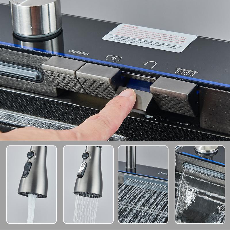 Fregadero de cocina multifuncional,tarjas para cocina acero inoxidable de 75x46 cm con pantalla digital,dispensador de jabón,tabla de cortar de doble cara fregadero de lujo con varios accesorios