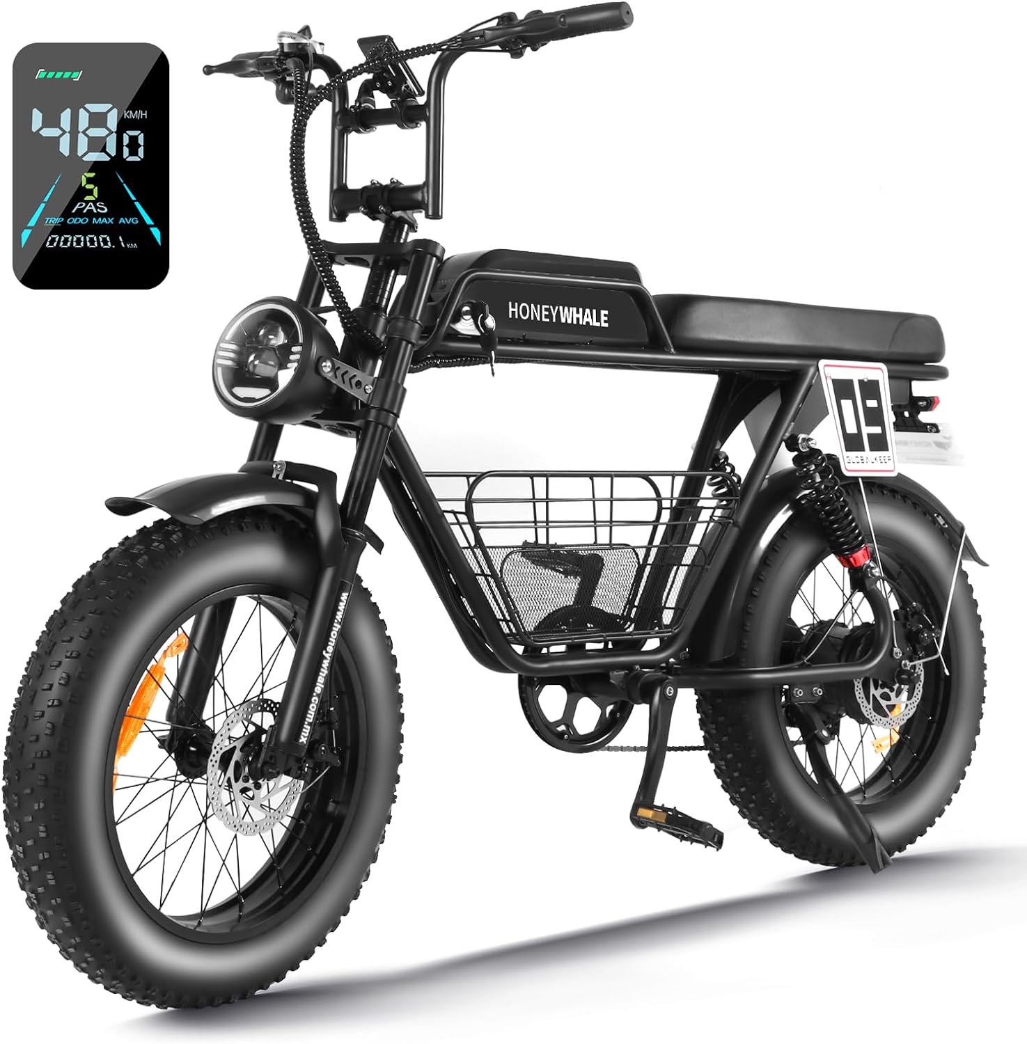 HONEYWHALE K7 Bicicleta Electrica para Adultos, Moto Bicicleta de Montaña de 7 Velocidades, Potencia del motor 1080 W, Velocidad Máxima 48KM/H, Batería (48V, 15AH), Autonomía 40-45KM