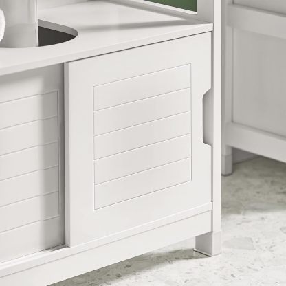 SoBuy Armario para Lavabo Mueble de Baño Debajo del Lavabo con 2 Puertas Armario de Suelo Lavabo para Baño con Mueble(Blanco FRG128-II-W)