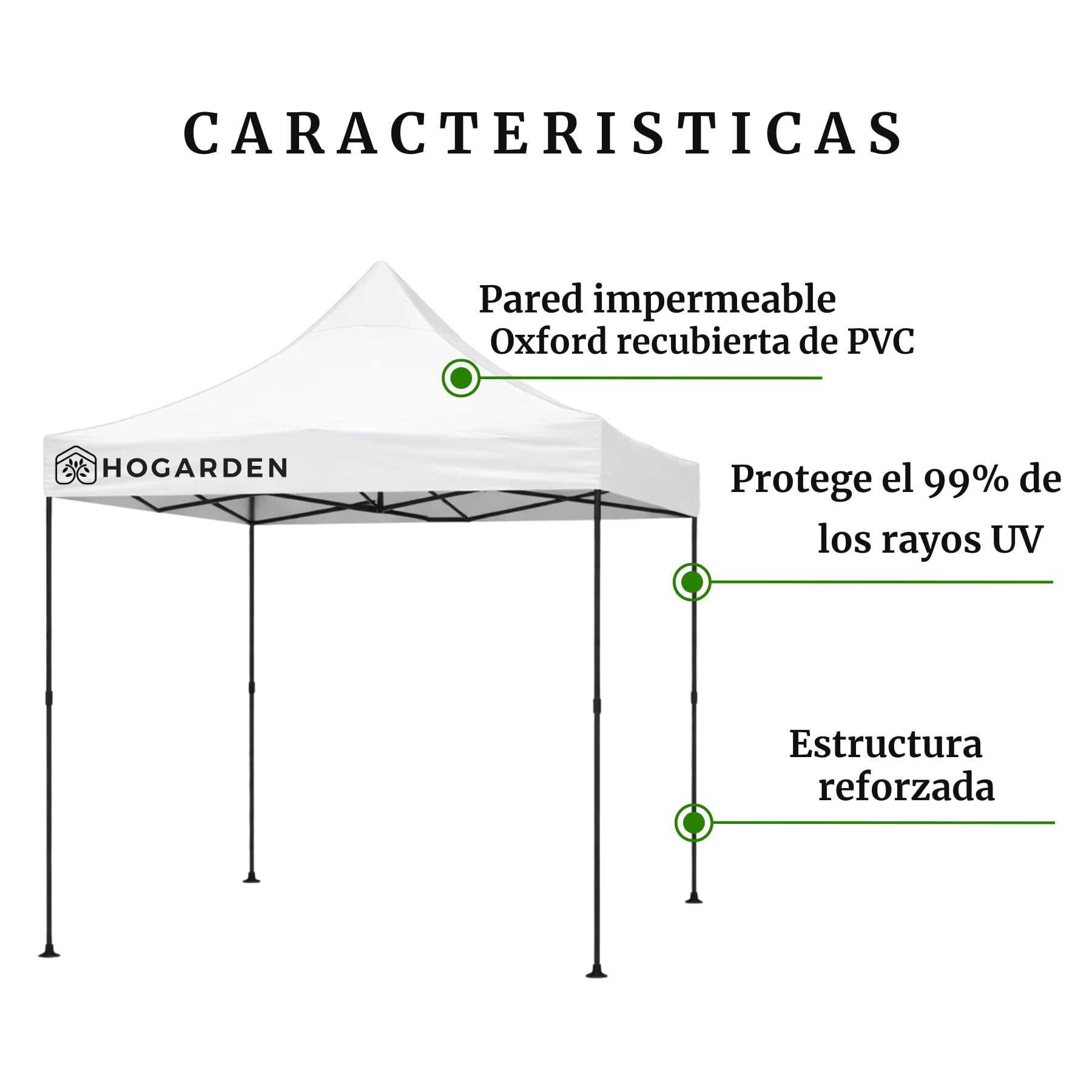 Carpa Plegable, 2x2 m, Acero Inoxidable, Impermeable, ProtecciÃ³n UV 99%, Altura Ajustable 4 Niveles, Variedad de Colores (Blanco)