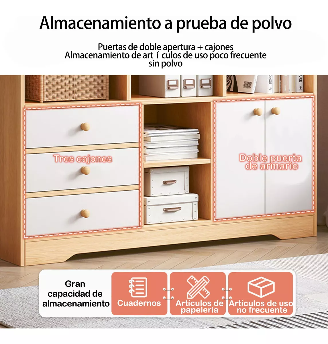 Librero - Estante- Diseño Minimalista With 3 Drawers 2 Door
