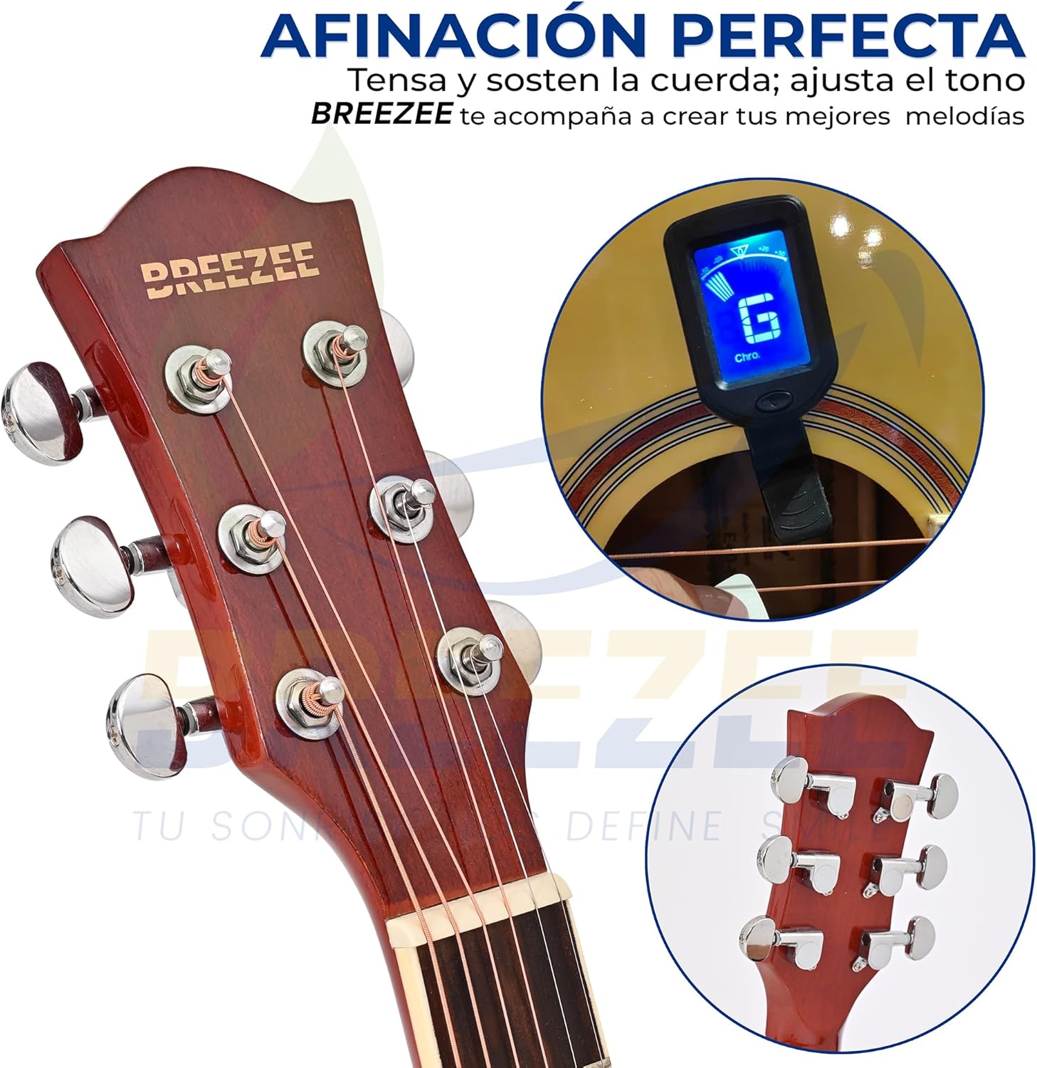 BREEZEE Guitarra Electroacústica de 40” Diseñada sobre Abeto, Merbau, Okume y Palisandro. Acabado de Barniz en Pulverización, Incluye Set de Accesorios Completo para Principiante